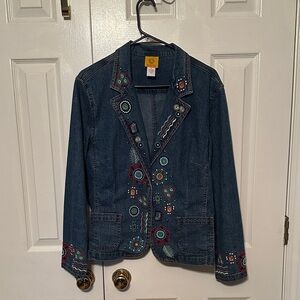 Ruby Rd. Blue Embroidered Jean Jacket
